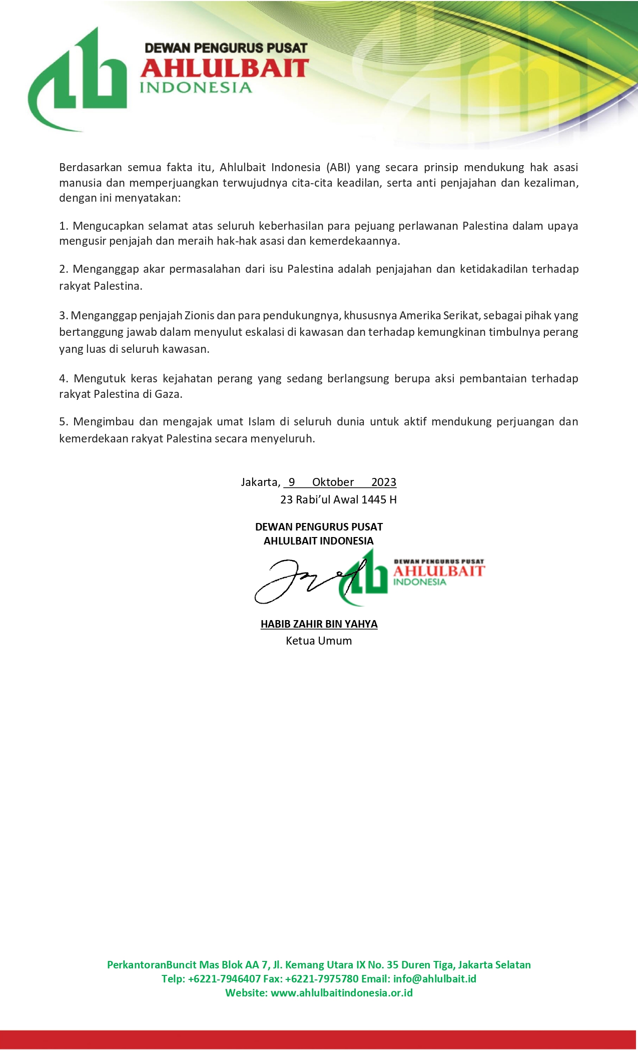 Pernyataan Sikap Ormas Ahlulbait Indonesia Terkait Situasi Terkini di Palestina