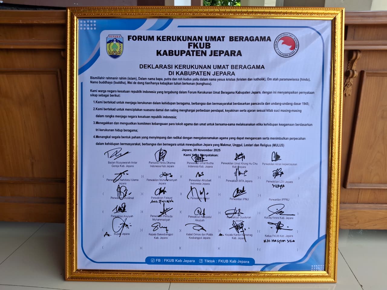 ABI Jepara, Muhammadiyah, NU, dan Ormas Lintas Agama Tandatangani Deklarasi Kerukunan